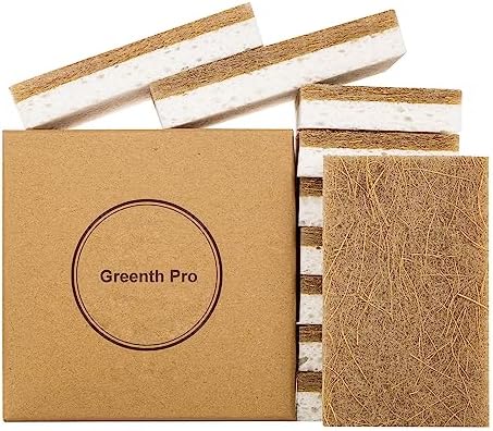 GREENTH PRO 10 Pack Nature Dish Sponge - Natural Kitchen Sponge - Coconut Fiber and Wood Cellulose Scrubber by GREENTHPRO