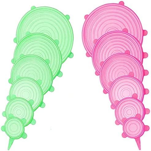 12 pcs Silicone Stretch lids set, 6 Sizes, Reusable Food Storage Covers ，Silicone Bowl Covers，Flexible to Fit All Shape of Containers，Food Cover to Keep Food Fresh (green,pink) by JYYHSF