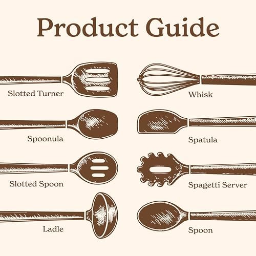 Country Kitchen Non Stick Silicone Utensil Set with Rounded Wood Handles for Cooking and Baking, 8 Piece Set, Khaki - Image 3