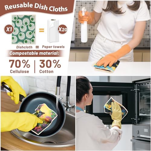 Lucomb 10 Pack Swedish Dishcloth Cellulose Sponge Cloths Bulk, Reusable Absorbent Kitchen Towels Dish Cloths Set Quick Drying Washable for Dishes Counters - Image 2