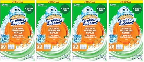 Scrubbing Bubbles Flushable Toilet Bowl Wand Cleaner Refills, Fresh Brush Cleaner Toilet Refill Pads, Removes Limescale & Odors, Citrus Scent,20 Count (Pack of 4) by ScrubbingBubbles