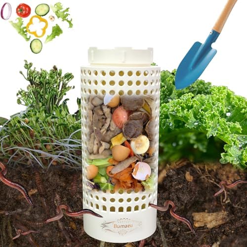 Underground Worm Farm, Garden Mini vermicomposting bin for use in Outdoor Gardening from Kitchen Food Waste, with Holes and lid, White (10.2x4.3x4.3IN) by Bumaeu