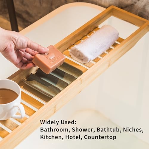Draining Ceramic Soap Dish - Fluted Design, Bar Soap Holder for Shower & Bathroom, Soap Saver Sponge Lift, Green - Image 2