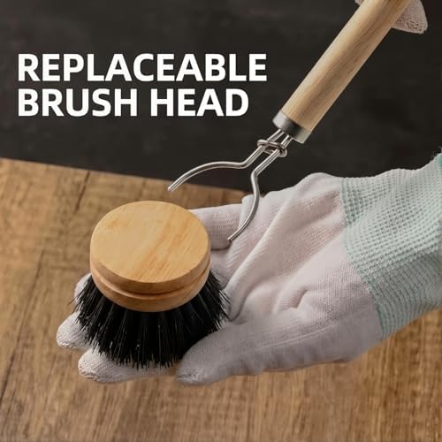Natural Bristle Dish Brush Pot Cleaning Brush with Long Handle - Image 5