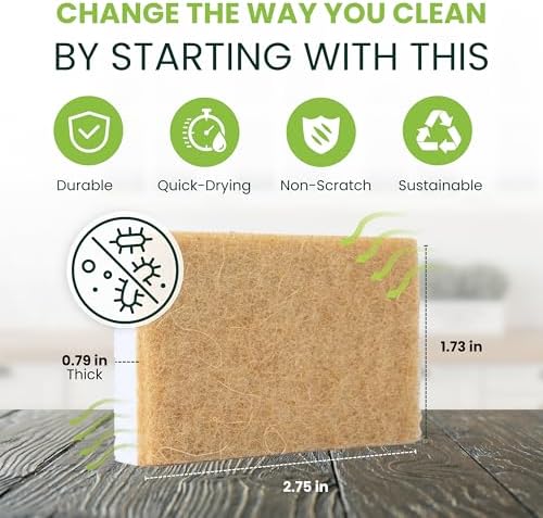 Tieralia Natural Dish Sponge Set – 6-Pack Eco-Friendly & Compostable Scrubbers | Cellulose & Sisal | Non-Toxic, Odor-Free, Reusable Kitchen Sponges for Dishes, Sink, Pots & Pans - Image 5