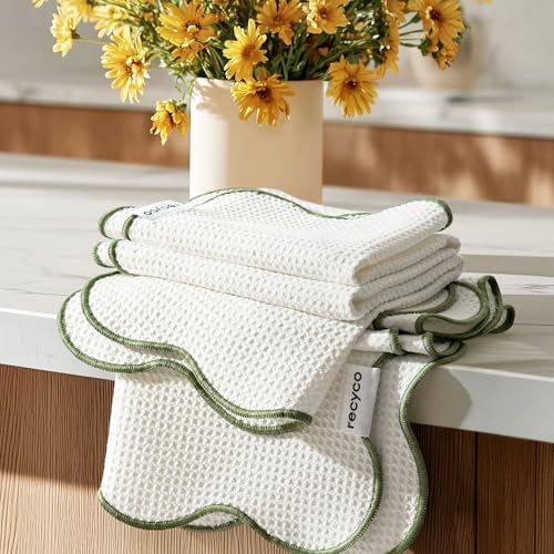 RECYCO Waffle Kitchen Towel Set of 2 - Quick Dry Microfiber Sustainable Dish Towels - Ultra Absorbent Reusable Cleaning Tea Towels - Lightweight Hand Towels,16”x 28”, Lorden Green by RECYCOHOMECOLLECTION