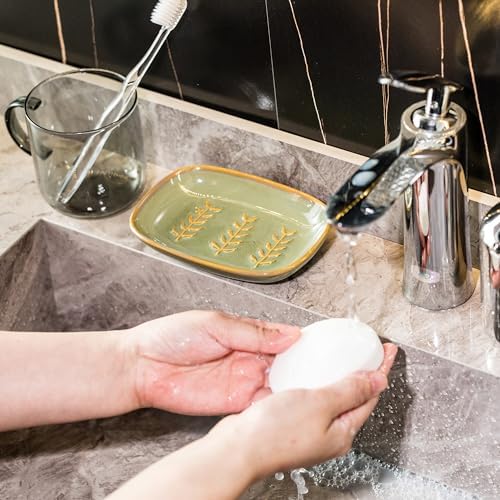Miamolo Ceramic Soap Dish for Bathroom Sink, Bar Soap Holder Soap-Saving - Image 5