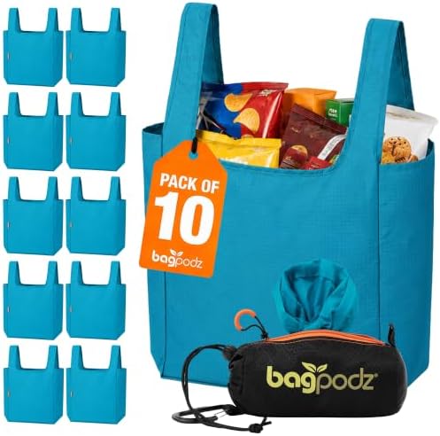 Reusable Grocery Bags, Foldable Shopping Bags in Pod, 10 Pack by bagpodz