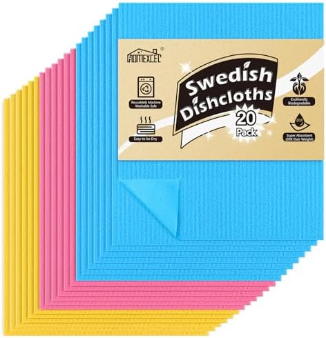 HOMEXCEL 20PK Swedish Dishcloths for Kitchen, Absorbent Dish Cloths, 7x6in by HOMEXCEL