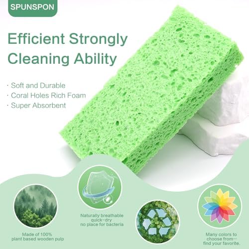 Large Cellulose Sponges, Kitchen Sponge for Dish, Thick Heavy Duty Scrub Pads, Non-Scratch Scrubber for Household/Cookware/Bathroom/Office/Boat 5.5" x 3" x 1" (7 Pack) Green - Image 4