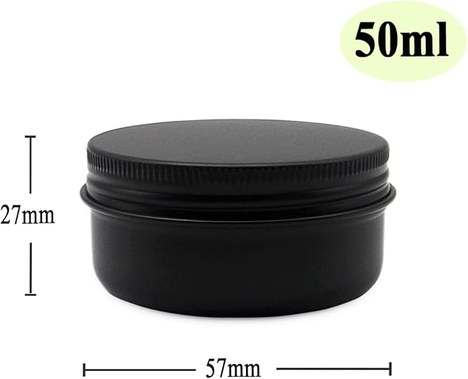 10pack 50ml Aluminum Tin, 50 Gram Black Container Leak Proof Cosmetic Jars, 50g Small Makeup Containers Round Screw Lids for Cosmetic, Salves, Lip Balms, Toner, Cream, Candle, Tea, Beads, Wax