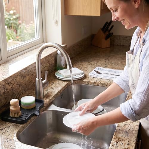 MicoYang Silicone Soap Dish with Drain Spout — Self-Draining Sink Organizer Tray for Bathroom & Kitchen, Sponges, Dispensers & Soap Holder, Non-Slip & Dishwasher Safe, Black (Medium, 9.6"×5.3") - Image 6