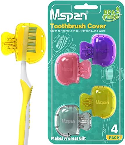 Mspan Toothbrush Head Cover Cap: Tooth Brush Protector Clip Compatible with Oral-B Philips Colgate AquaSonic - Plastic Pod Travel Case - 4 Packs by Mspan