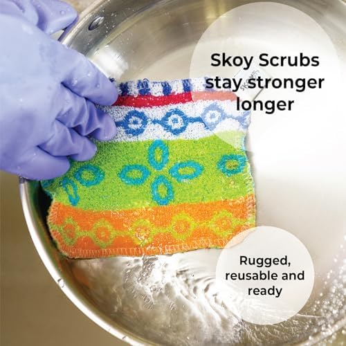Skoy Scrub, 6-Pack Reusable, Non-Scratching Dish Scrubber for Kitchen and Household Cleaning, Planet-Friendly, Dishwasher Safe Soft Scrub, Assorted Colors and Designs - Image 2