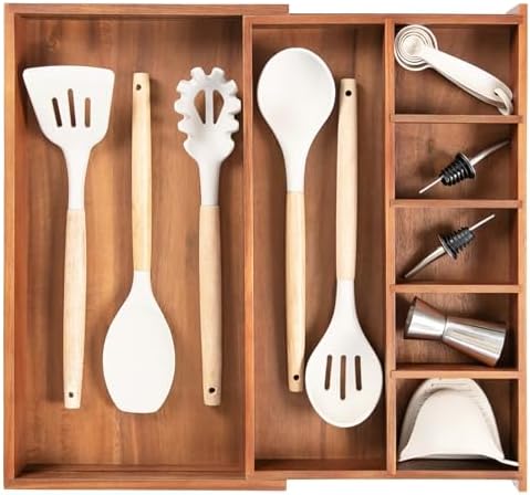 KitchenEdge Utensil & Junk Drawer Organizer, 10.5-18.5 in, Acacia by KitchenEdge