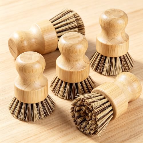 Bamboo Dish Brush Set, 4 Pack Kitchen Palm Pot Brush with Union Fiber - Image 5
