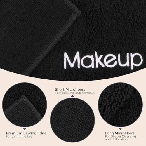 GLIMGLINT Makeup Remover Wash Cloths 5 Pack – Soft Black Makeup Towels - Image 4