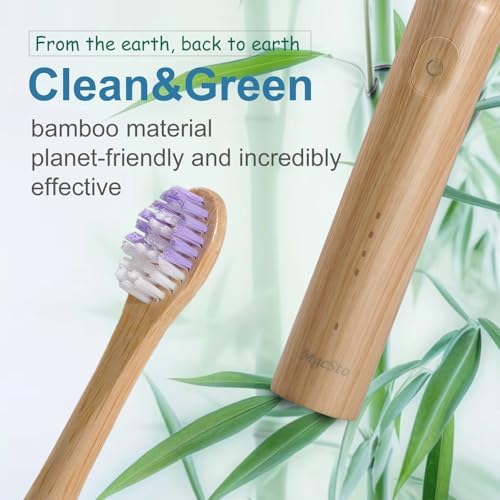 Oscillating Ultrasonic Electric Toothbrush with Bamboo Brush Heads (5 Pack) - Image 5