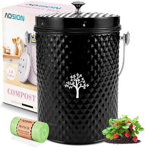 AOSION Countertop Compost Bin, Odor-Free Food Waste Container with 50 Bags by AOSIONUSA