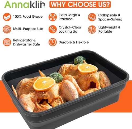 Silicone Collapsible Marinating Container with Lid for Meat, 2.64Gal/10L, 2 Pack Extra Large Collapsible BBQ Prep Tub, Transparent Locking Lid, XL Grill Prep Trays & Carry System, BBQ Must-Have, Black - Image 6
