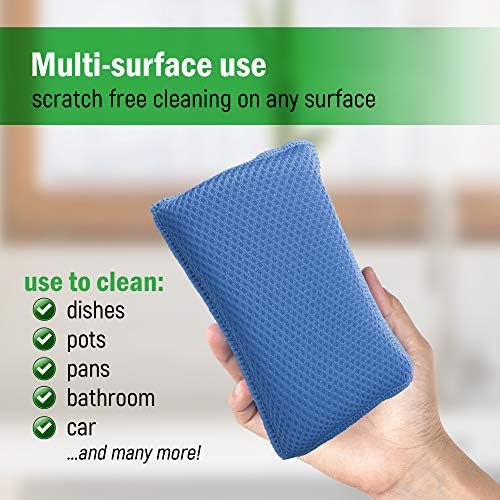 Miracle Microfiber Kitchen Sponge by Scrub-It - Non-Scratch Heavy Duty Dishwashing Cleaning sponges- Machine Washable - (Blue) - Image 4