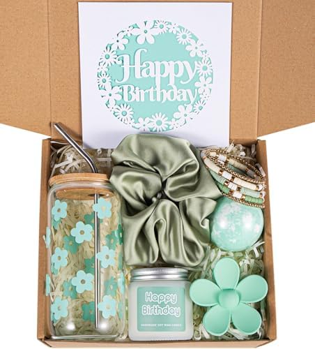 JTEWB Birthday Gifts For Women, Teen Girl, Her, Happy Birthday Gift Box For Girl, Women, Sister, Daughter, Friends, Cute Daisy Aesthetic Glass Cups Gift Set 7pcs (Mint green) by Unknown
