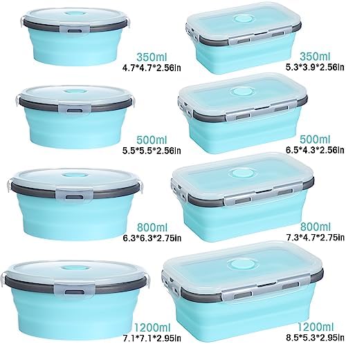 Yaomiao 16 Pack Collapsible Food Storage Container with Lid,Gray, Blue - Image 2