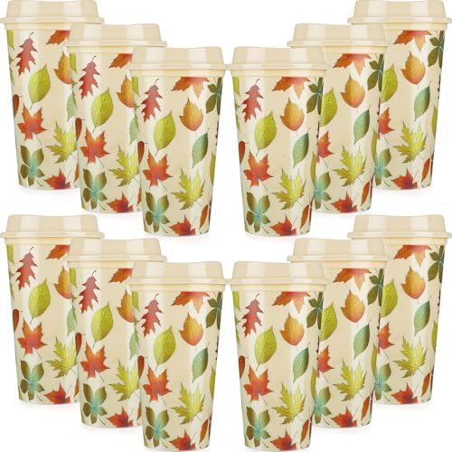 LemonRoad 12 Pack Thanksgiving Fall Reusable Coffee Cups Gift for Women 16 oz Tumblers with Lid Plastic Cups Travel Mug Thank You Gifts for Autumn Hot and Cold Drinks (Maple Leaf Style) by Unknown