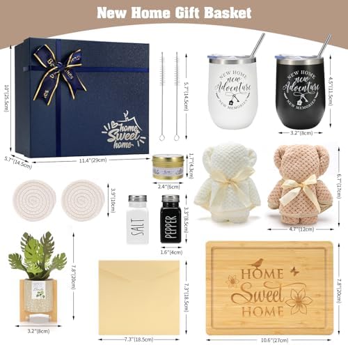 House Warming Gifts New Home, 12 Pcs Housewarming Gifts Basket for New House with Gift Box Packaging, 3D Botanical Greeting Card, Cutting Board for Couple, Closing Gifts for Home Buyers - Image 3