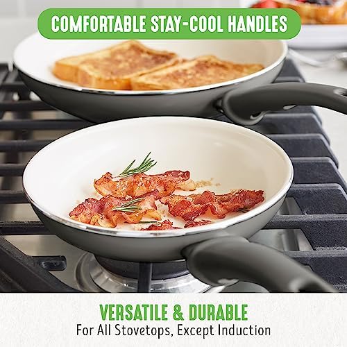 GreenLife Soft Grip Healthy Ceramic Nonstick 18 Piece Kitchen Cookware Pots and Frying Sauce Saute Pans Set, PFAS-Free with Kitchen Utensils and Lid, Dishwasher Safe, Gray - Image 6