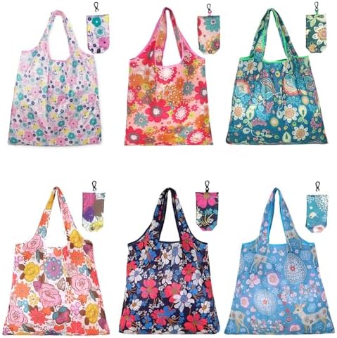 6 Pcs Reusable Shopping Bags Foldable, Machine Washable Shopping Grocery Bags in Pocket , Eco-Friendly Travel Recycle Shopping Bags, Waterproof Pouch Tote Bags for Daily Shopping Supplies load by Unknown