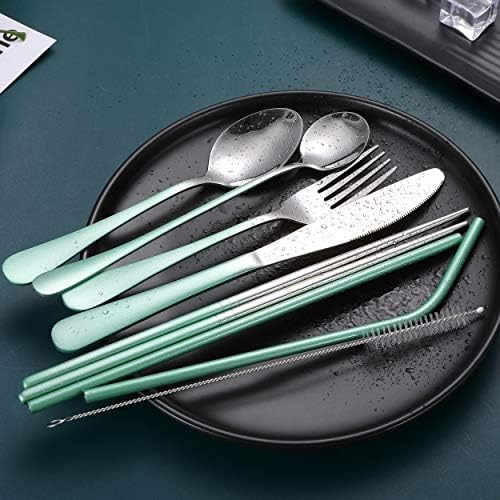 Travel Utensils,Reusable Silverware Set To Go Portable Cutlery Set with a Waterproof Carrying Case for Lunch Boxes Workplace Camping Picnic (GraGreen) - Image 6