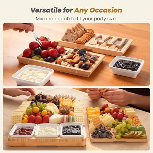 Large Bamboo Charcuterie Board, Double Pull-Out Trays Set, Natural - Image 3