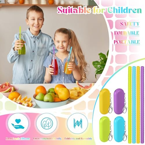 Meanplan 4 Sets Reusable Straws Travel Case Brush Silicone,Multicolor - Image 6