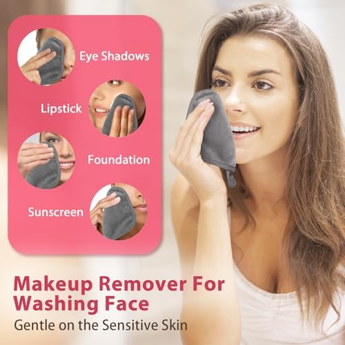 Natwag Makeup Remover Cloth, 6" x 6" Make Up Towels Reusable Face Cloth for Washing Face, Makeup Remover Pads Microfiber Face Washcloth with Mesh Bag, Just Water, 12 Pack, Cool Grey - Image 2