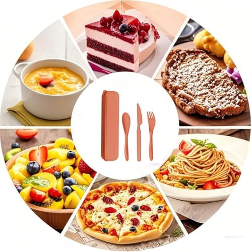 Wheat Straw Portable Plastic Knife Fork Spoons Tableware (Orange,Orange) - Image 6