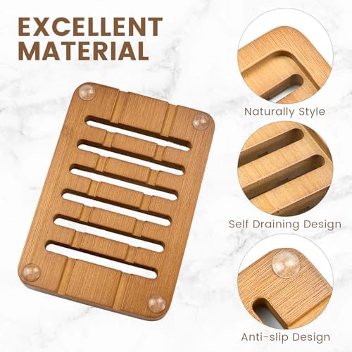 2 Pack Self Draining Bamboo Soap Holder Slotted Soap Dish (Acacia Style) - Image 3