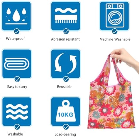 6 Pcs Reusable Shopping Bags Foldable, Machine Washable Shopping Grocery Bags in Pocket , Eco-Friendly Travel Recycle Shopping Bags, Waterproof Pouch Tote Bags for Daily Shopping Supplies load - Image 6