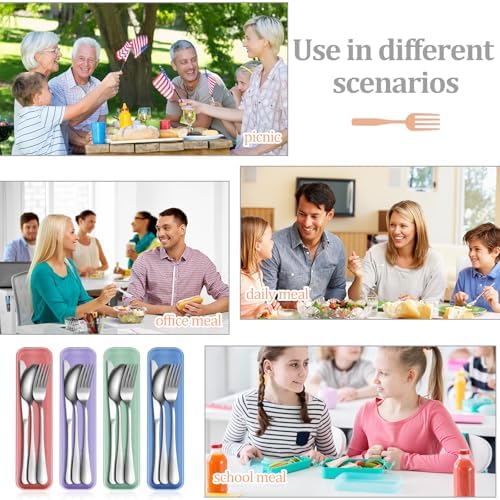 Yinkin 8 Pack Travel Silverware Set with Case for Lunch,Pastel - Image 7