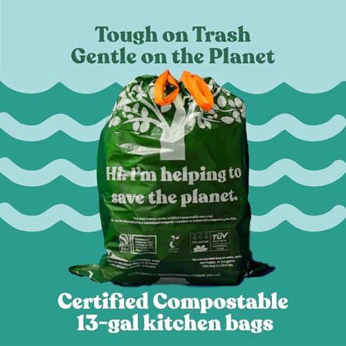 Healthy Earth 13 Gallon Compostable Drawstring Trash Bags, 1.13 Mil Extra Thick Tall Kitchen Liners (49.2 L), Heavy Duty Leak-Proof Food Scrap Bags, BPI & TÜV OK Compost Certified, 30 Count - Image 2