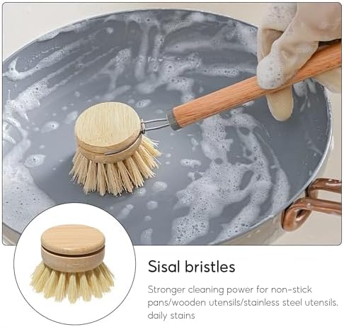 Wooden Washing Up Brush, 4PCS Replacement Brush Heads for Eco Dish Brush, Eco Bamboo Dish Brush, Natural Dish Brush, Kitchen Eco Bamboo Scrubber Brushes for Washing and Cleaning - Image 4
