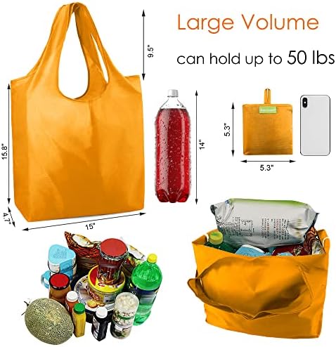 BeeGreen Orange Reusable Grocery Bags Wholesale Pumpkin Reusable Kitchen Bags Bulk Foldable-Machine Washable with Zipper Storage Pouch 50 Packs - Image 4