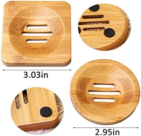 SUMAJU 4 Pcs Wooden Soap Holders Bathroom Soap Dish Natural Bamboo Soap Holder Square & Round Soap Dishes for Home Bathroom - Image 2