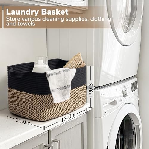 Goodpick Cube Storage Bins - Towel, Book, Cloth, Shoes, Closet Shelf Woven Baskets for Office, Baby Laundry, Toys, 13''x10''x9'' (Pack of 3) - Image 7