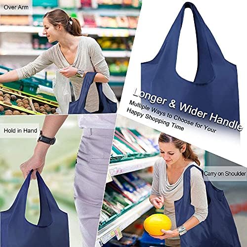BeeGreen Navy Blue Reusable Grocery Bags Wholesale Reusable Kitchen Bags Bulk Foldable-Machine Washable with Zipper Storage Pouch 50 Packs - Image 7