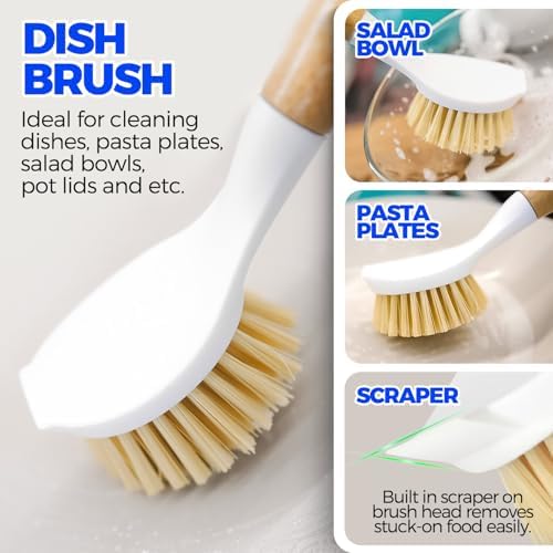 Holikme 6 Pack Dish Brush with Bottle Brush Scrub Brush Straw,Amarillo - Image 2