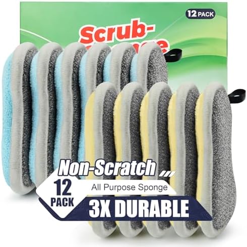 Dual Sided All-Purpose Sponges Kitchen,Dish Sponge for Washing Dishes Cleaning Kitchen,Non Scratch,Rough Scrubbers for Non-Stick Cookware, Soft Microfiber Scrub for Dishes(12 Pack) by PANYEE