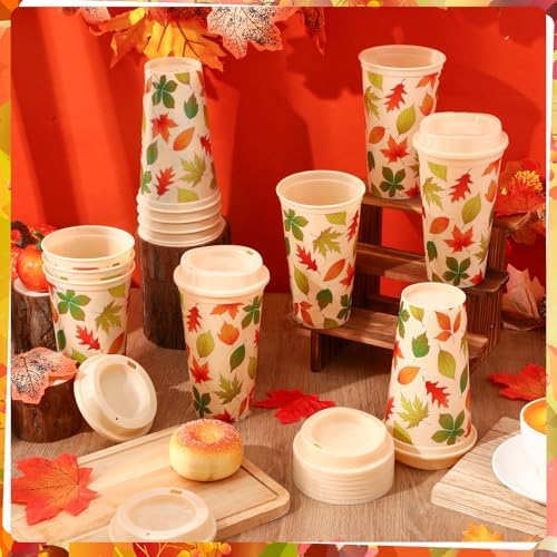 LemonRoad 12 Pack Thanksgiving Fall Reusable Coffee Cups Gift for Women 16 oz Tumblers with Lid Plastic Cups Travel Mug Thank You Gifts for Autumn Hot and Cold Drinks (Maple Leaf Style) - Image 5