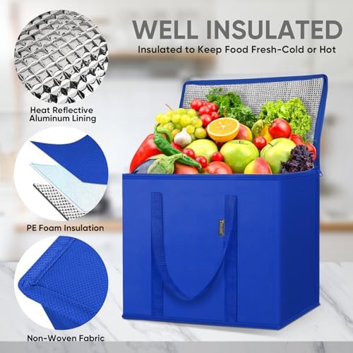 BALEINE Insulated Reusable Grocery Bags with Zippered Top, Large Cooler Bag - Image 3