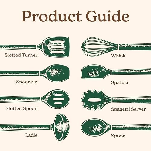 Country Kitchen Non Stick Silicone Utensil Set with Rounded Wood Handles for Cooking and Baking, 8 Piece Set, Green - Image 3